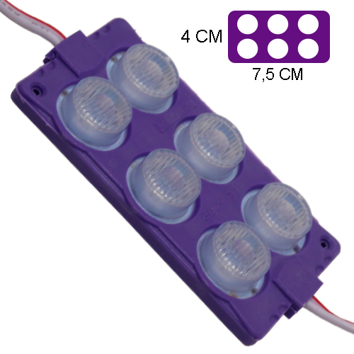 Modulo 6Led (2X3) Con Difusor 3D Morado 12V Ip-67