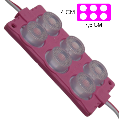 Modulo 6Led (2X3) Con Difusor 3D Rosado 12V Ip-67
